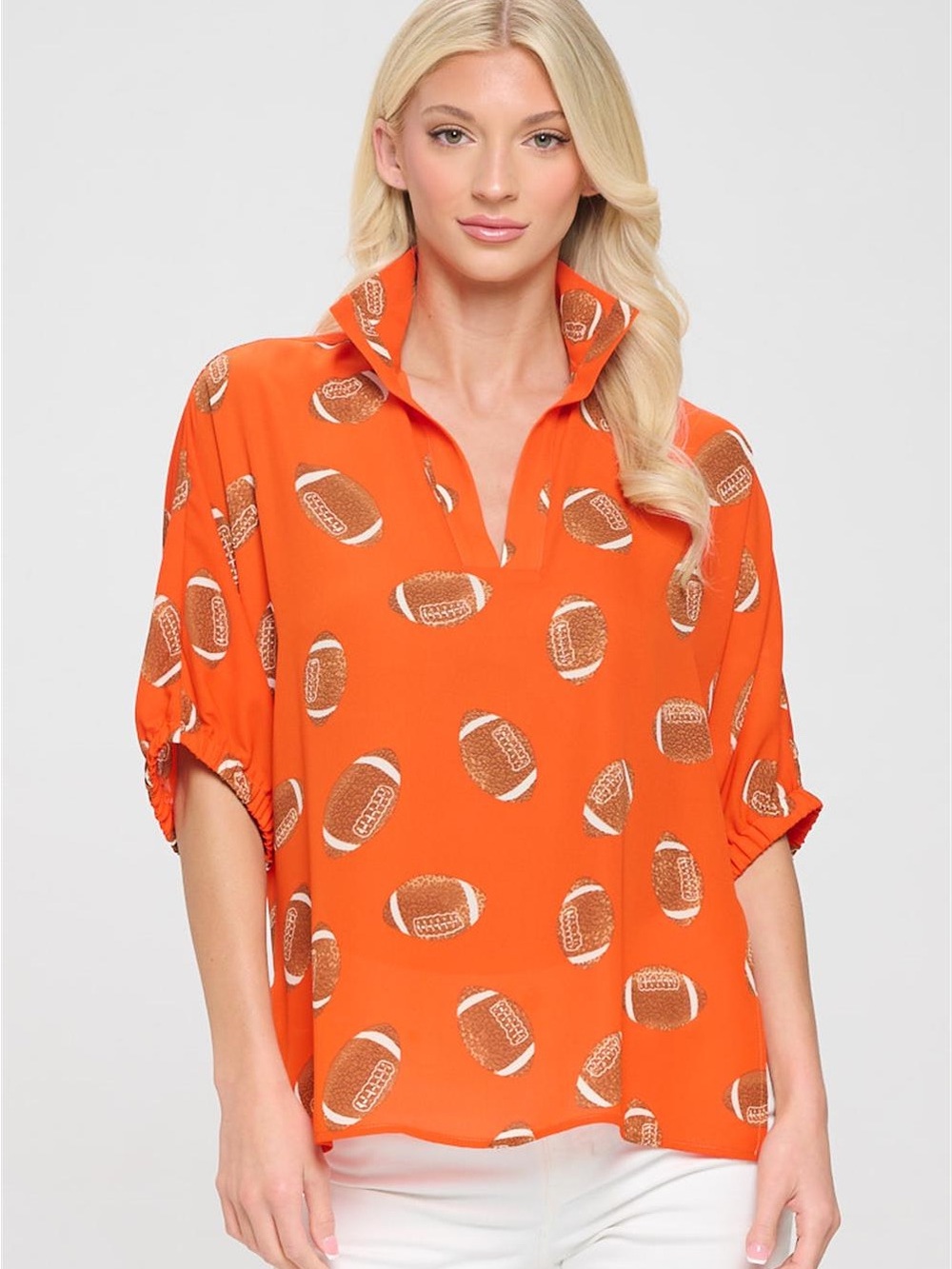 Adrienne V-Neck Orange Football Top